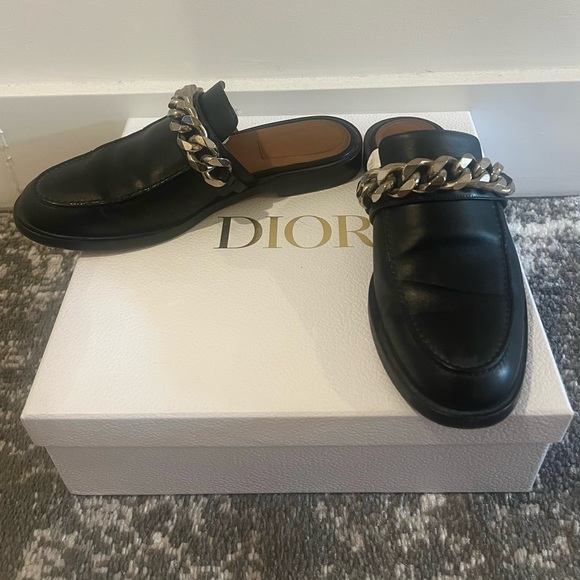 Givenchy Black Slip On Mule Loafers with Chain Link - Picture 3 of 4